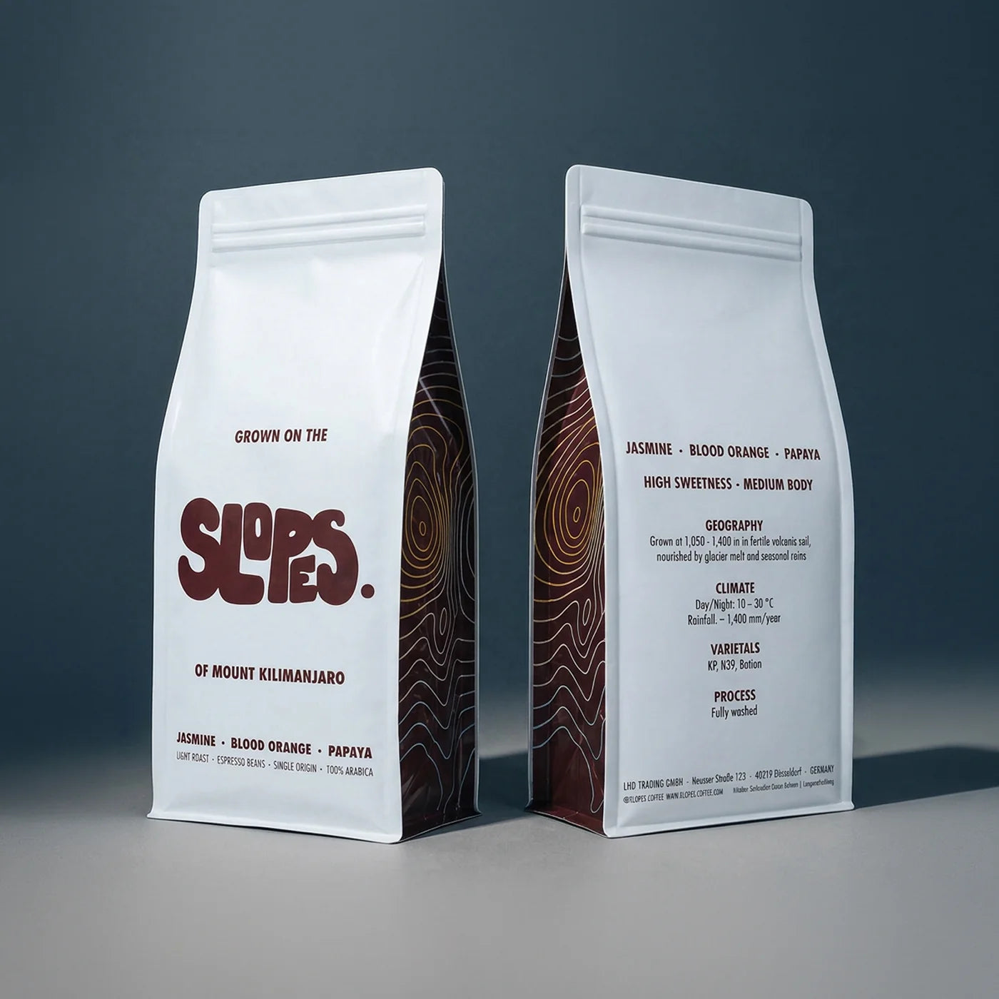 slopes coffee espresso roast package front and backview